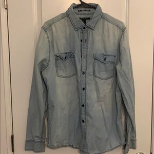 Faux denim button down